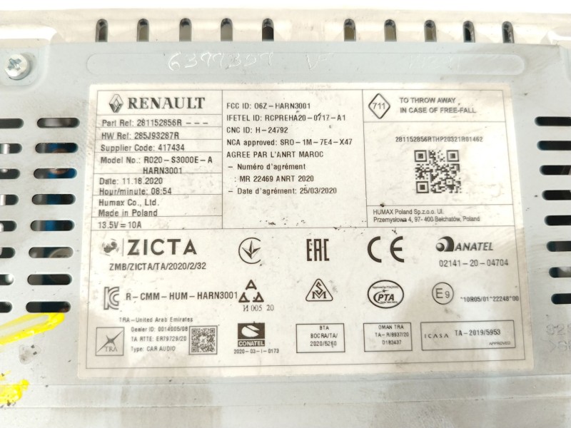 Recambio de sistema audio / radio cd para dacia sandero iii 1.0 tce 90 referencia OEM IAM 281152856R 285J93287R 
