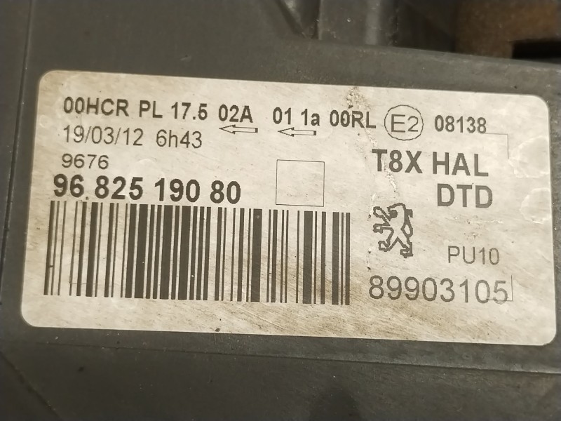 Recambio de faro derecho para peugeot 5008 (0u_, 0e_) 1.6 hdi referencia OEM IAM 9682519080 89903105 