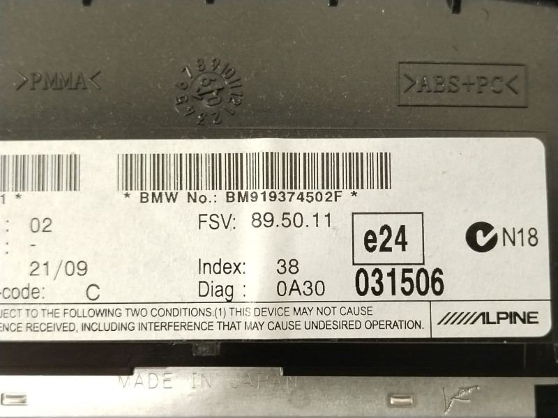 Recambio de pantalla multifuncion para bmw 3 coupé (e92) 320 i referencia OEM IAM 65829193745  