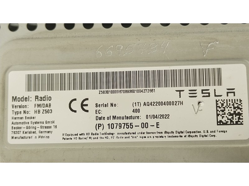 Recambio de modulo electronico para tesla model 3 ev referencia OEM IAM 107975500E AQ42200400027H 107975400D