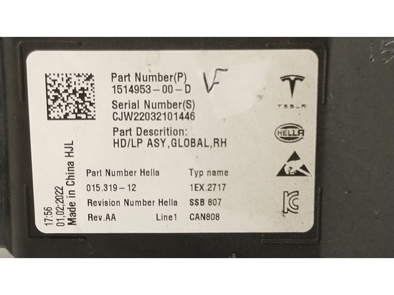 Recambio de faro derecho para tesla model 3 ev referencia OEM IAM 151495300D 151495310D 
