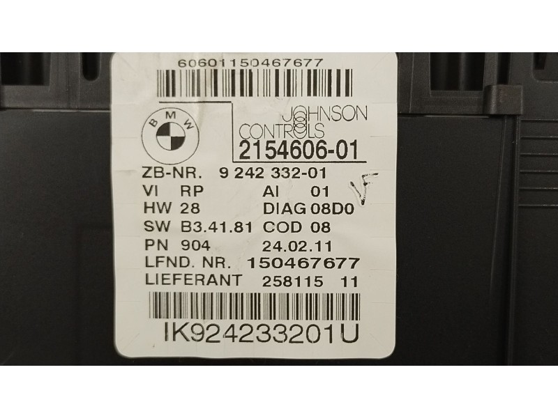 Recambio de cuadro instrumentos para bmw 1 (e81) 116 d referencia OEM IAM 924233201 2154606 150467677