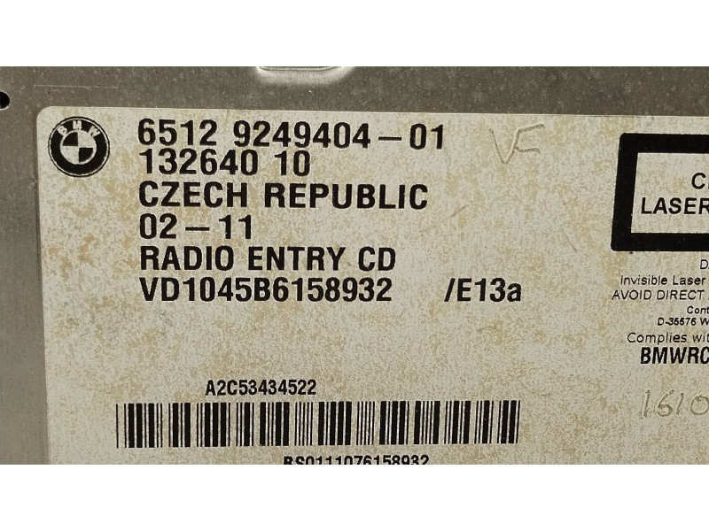 Recambio de sistema audio / radio cd para bmw 1 (e81) 116 d referencia OEM IAM 65129249404  