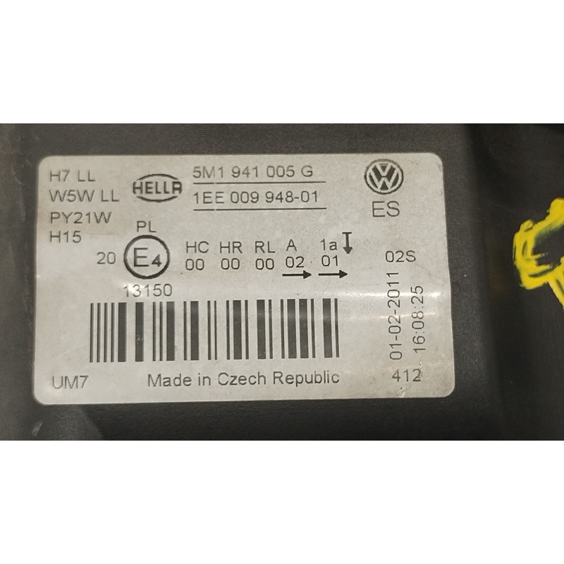 Recambio de faro izquierdo para volkswagen golf plus v (5m1, 521) 1.6 tdi referencia OEM IAM 5M1941005G 1EE00994801 