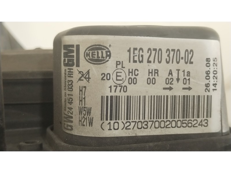 Recambio de faro derecho para opel astra h gtc (a04) 1.6 (l08) referencia OEM IAM 24451033 1EG27037002 