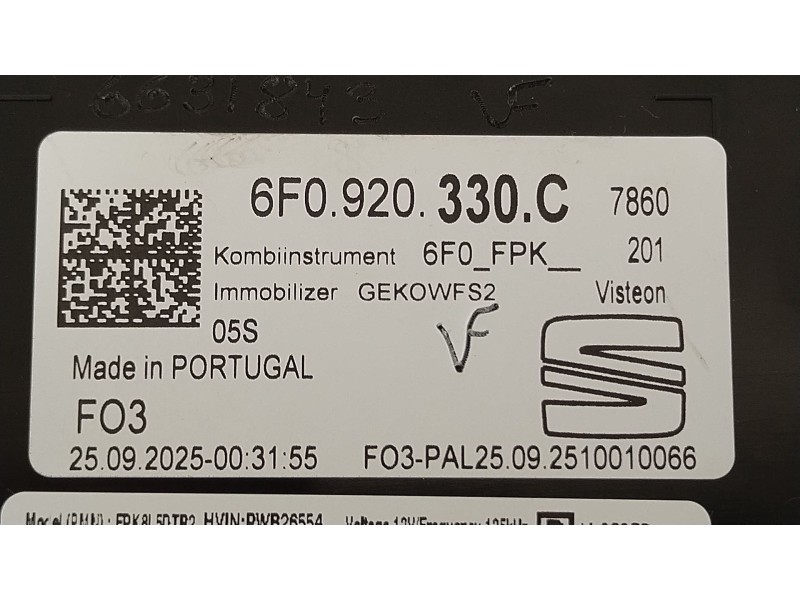Recambio de cuadro instrumentos para seat arona (kj7, kjp) 1.0 tgi referencia OEM IAM 6F0920330C  