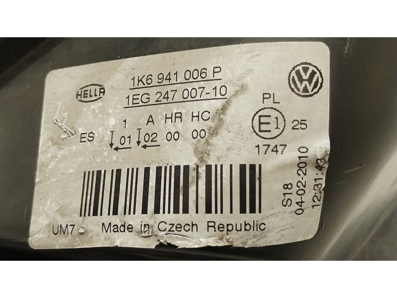 Recambio de faro derecho para volkswagen golf v (1k1) 1.6 fsi referencia OEM IAM 1K6941006P 1EG24700710 