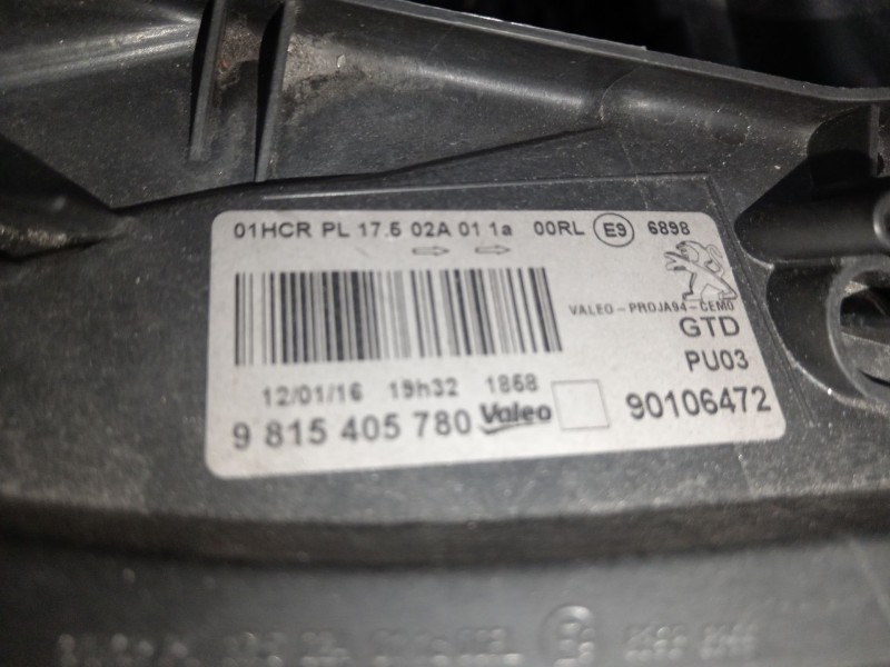 Recambio de faro izquierdo para peugeot 2008 i (cu_) 1.6 bluehdi 120 referencia OEM IAM 9815405780 90106472 