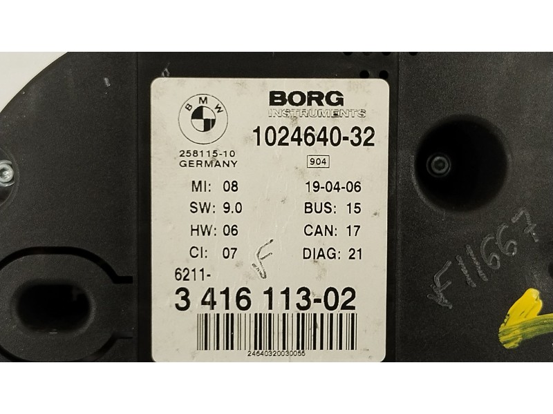 Recambio de cuadro instrumentos para bmw x3 (e83) 2.0d referencia OEM IAM 62113416113 102464032 