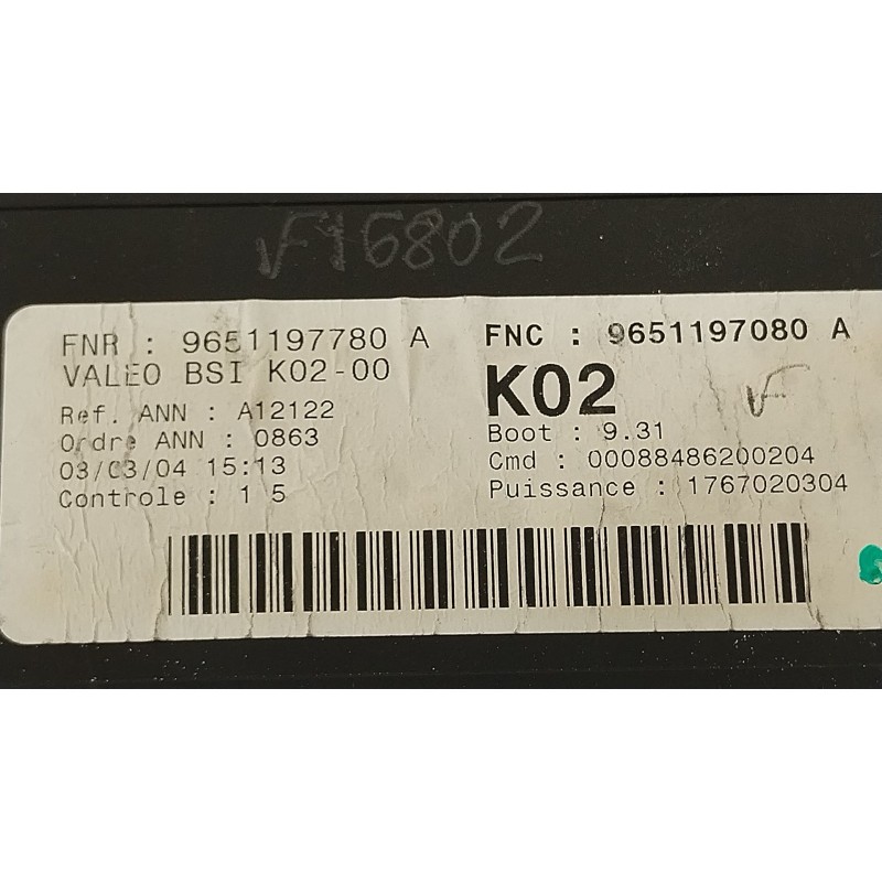 Recambio de caja reles / fusibles para peugeot 307 (3a/c) 1.6 16v referencia OEM IAM 9651197080 9651197780 9651197080A