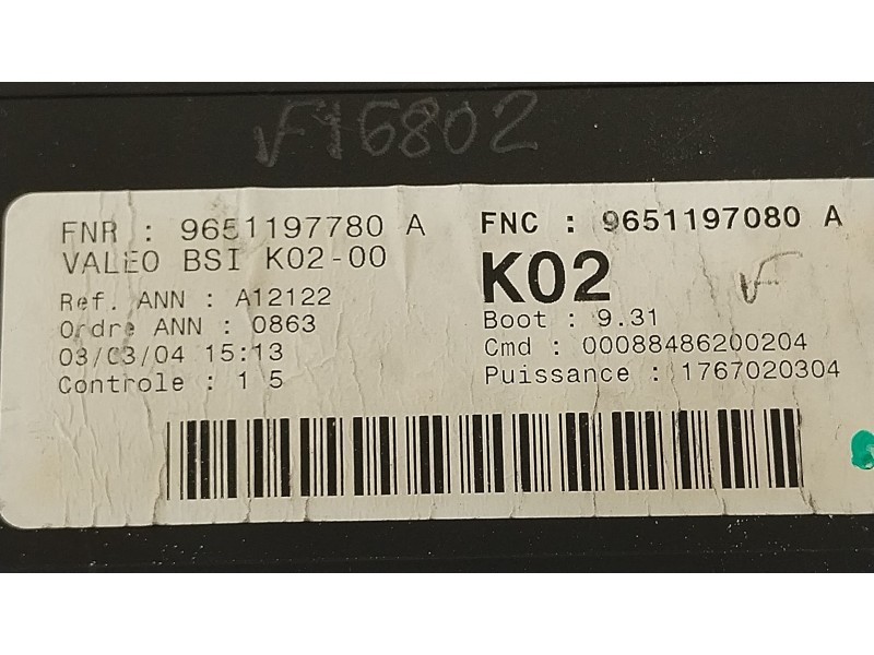 Recambio de caja reles / fusibles para peugeot 307 (3a/c) 1.6 16v referencia OEM IAM 9651197080 9651197780 9651197080A