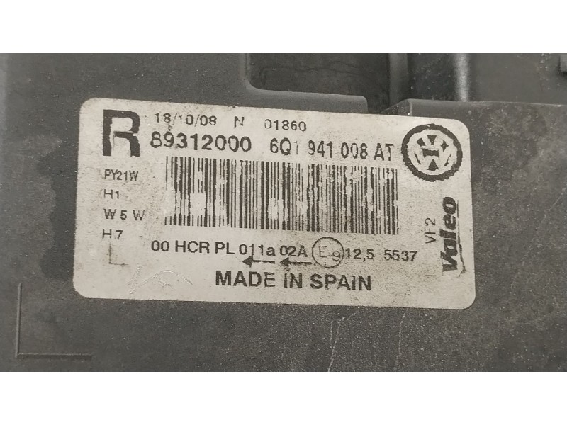 Recambio de faro derecho para volkswagen polo iv (9n_, 9a_) 1.6 16v referencia OEM IAM 6Q1941008AT 89312000 