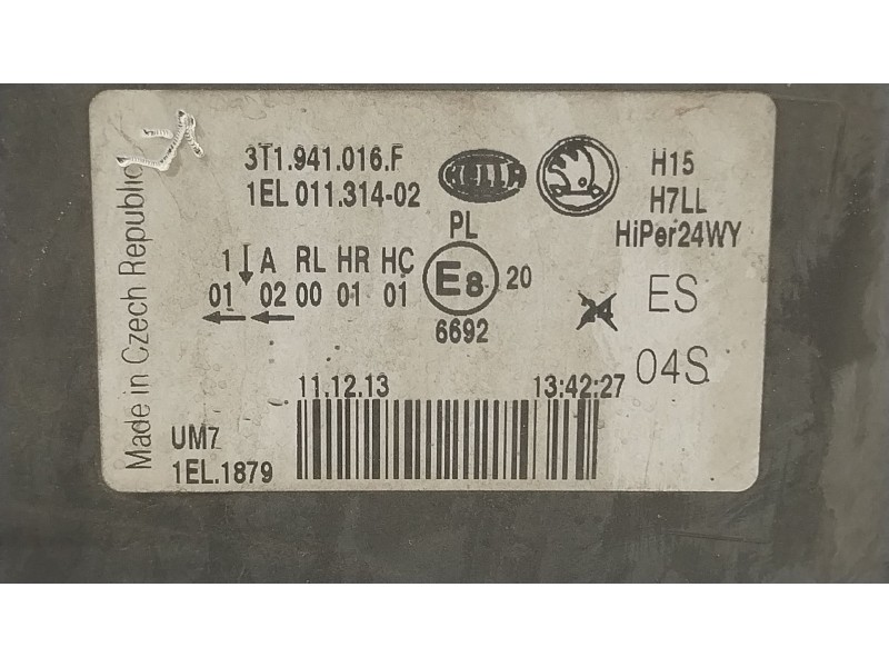 Recambio de faro derecho para skoda superb ii (3t4) 2.0 tdi 16v referencia OEM IAM 3T1941016F 1EL01131402 