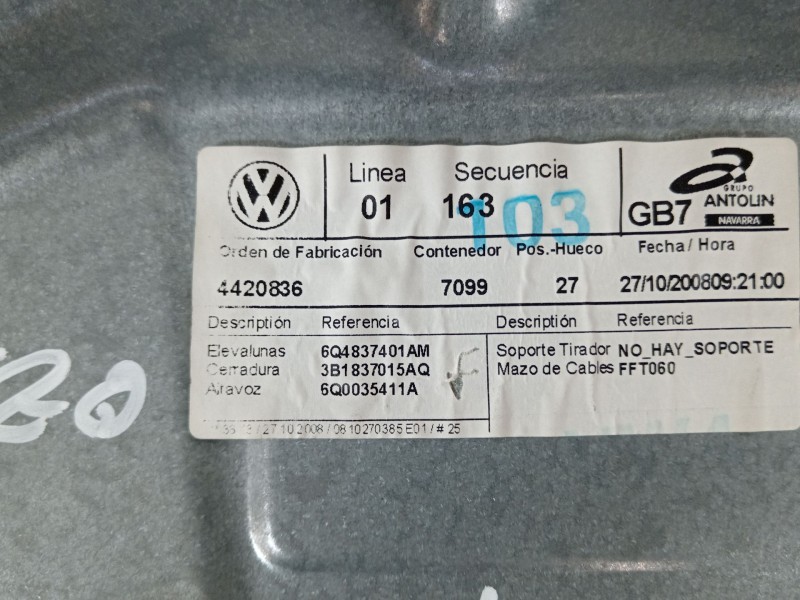 Recambio de elevalunas delantero izquierdo para volkswagen polo iv (9n_, 9a_) 1.6 16v referencia OEM IAM 6Q4837401AM 6Q2959802G 