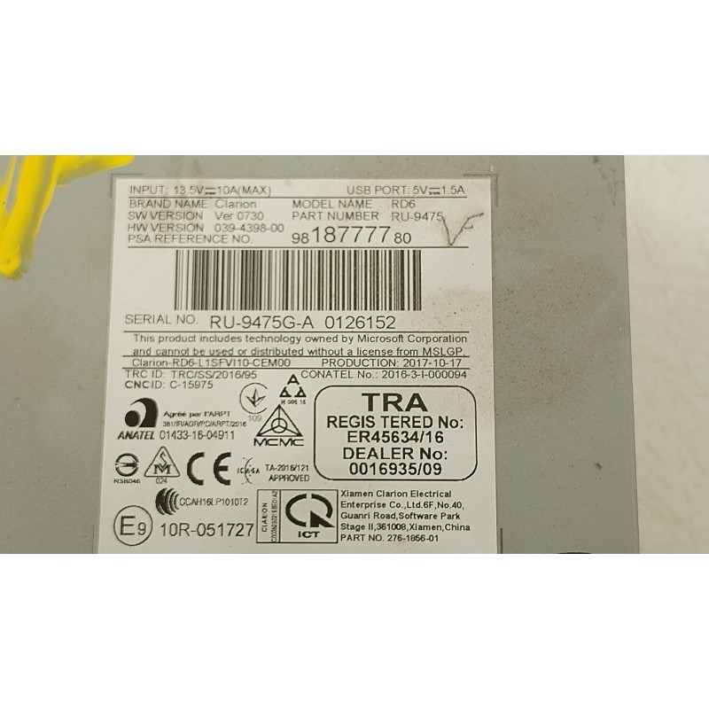 Recambio de sistema audio / radio cd para peugeot expert autobús (v_) 1.6 bluehdi 115 referencia OEM IAM 9818777780  