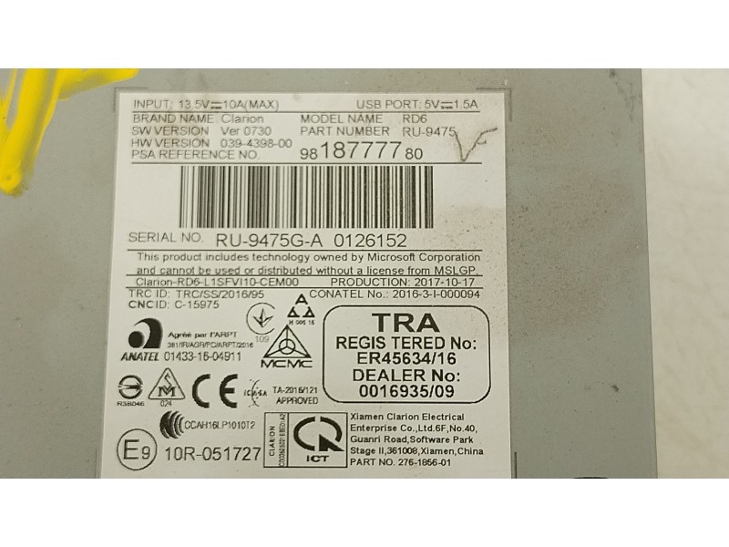 Recambio de sistema audio / radio cd para peugeot expert autobús (v_) 1.6 bluehdi 115 referencia OEM IAM 9818777780  