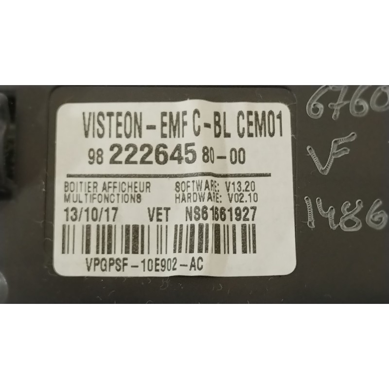 Recambio de pantalla multifuncion para peugeot expert autobús (v_) 1.6 bluehdi 115 referencia OEM IAM 9822264580  