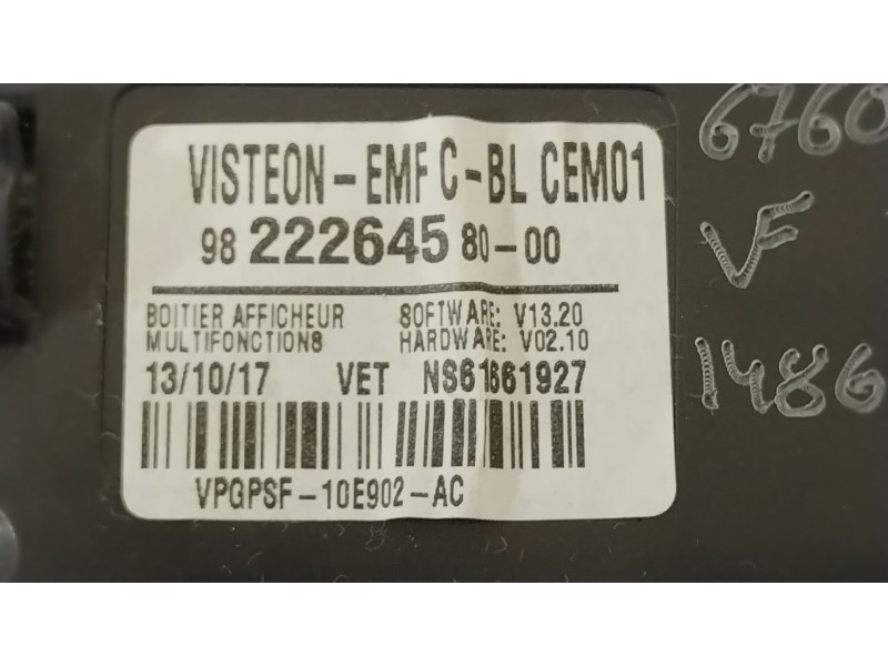 Recambio de pantalla multifuncion para peugeot expert autobús (v_) 1.6 bluehdi 115 referencia OEM IAM 9822264580  